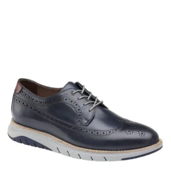 Johnston &amp; Murphy Vaughn Full Grain Leather Wingtip Oxford Shoes Navy Size 10M