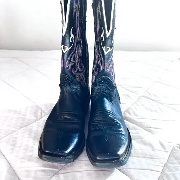 Justin boots stampede black purple cowboy western