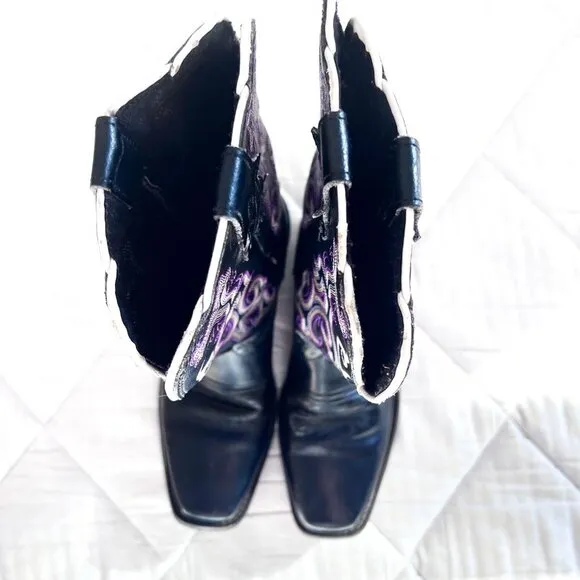Justin boots stampede black purple cowboy western