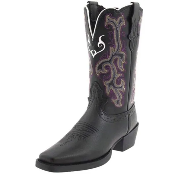Justin boots stampede black purple cowboy western