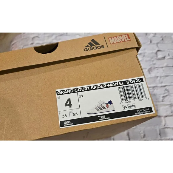 Kids Adidas Marvel Spider-Man Shoes Size 4 White Blue, Grand Court NIOP