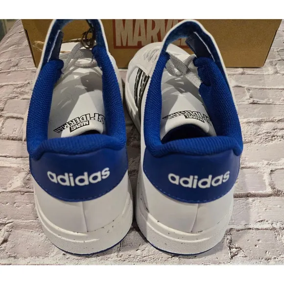 Kids Adidas Marvel Spider-Man Shoes Size 4 White Blue, Grand Court NIOP