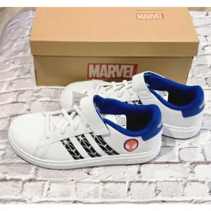 Kids Adidas Marvel Spider-Man Shoes Size 4 White Blue, Grand Court NIOP