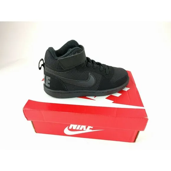 Kids NIKE Court Borough Mid Shoes, Black - 11 C