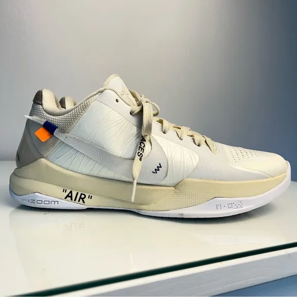 KOBE 5 OFF-WHITE X NIKE ZOOM &quot;SAIL&quot; MEN's 9 COLLAB DECONSTRUCTED LACE UPWHITE
