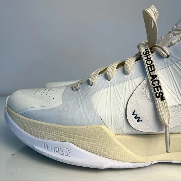 KOBE 5 OFF-WHITE X NIKE ZOOM &quot;SAIL&quot; MEN's 9 COLLAB DECONSTRUCTED LACE UPWHITE