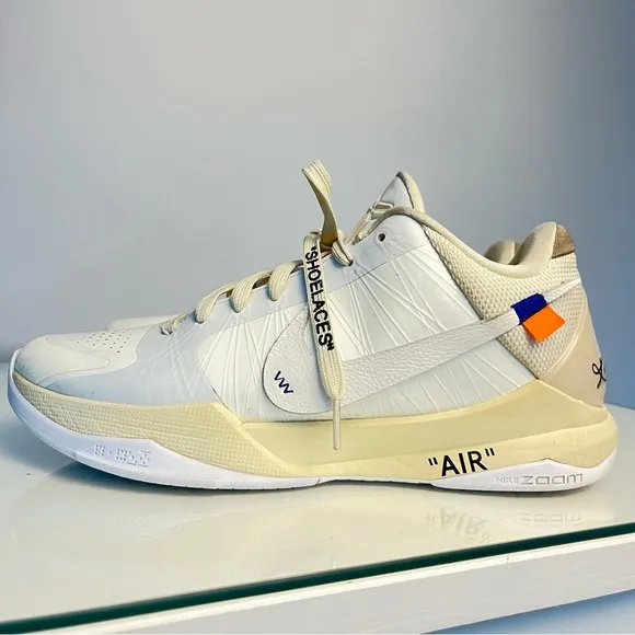 KOBE 5 OFF-WHITE X NIKE ZOOM &quot;SAIL&quot; MEN's 9 COLLAB DECONSTRUCTED LACE UPWHITE