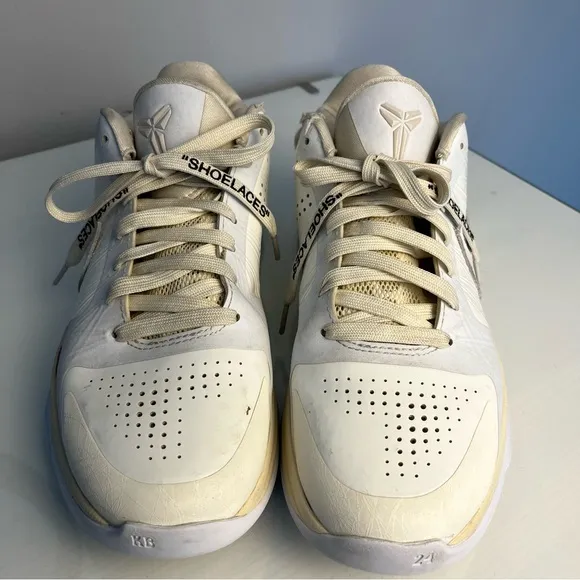 KOBE 5 OFF-WHITE X NIKE ZOOM &quot;SAIL&quot; MEN's 9 COLLAB DECONSTRUCTED LACE UPWHITE