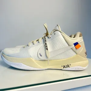 KOBE 5 OFF-WHITE X NIKE ZOOM &quot;SAIL&quot; MEN's 9 COLLAB DECONSTRUCTED LACE UPWHITE