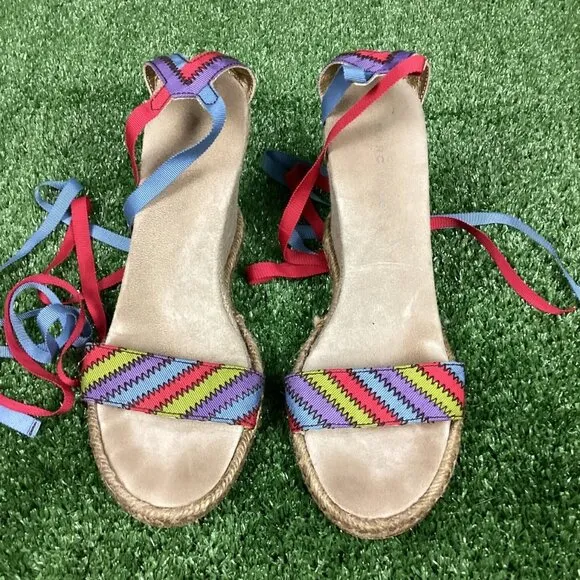 MARC JACOBS Platform Wedge Espadrille Ankle Strap Sandals 40