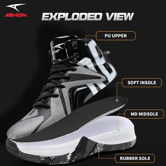🆕Men Black Basketball Shoes Lightweight Breathable Sneakers Slip Sports Shoes
