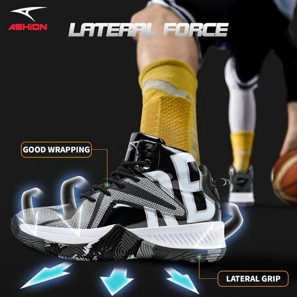 🆕Men Black Basketball Shoes Lightweight Breathable Sneakers Slip Sports Shoes