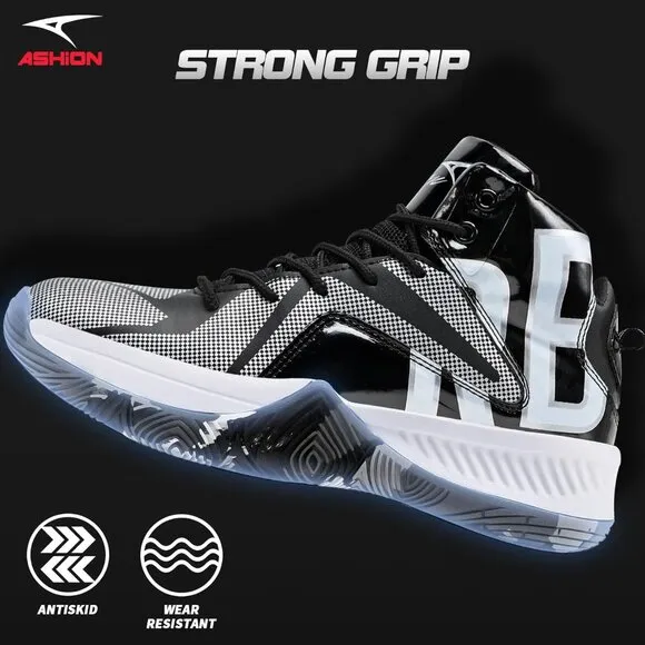 🆕Men Black Basketball Shoes Lightweight Breathable Sneakers Slip Sports Shoes