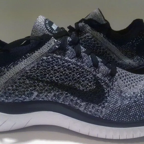 Men's Nike Shoes Size 10 Free Rn Flyknit 2018 White Black - 942838-101 New