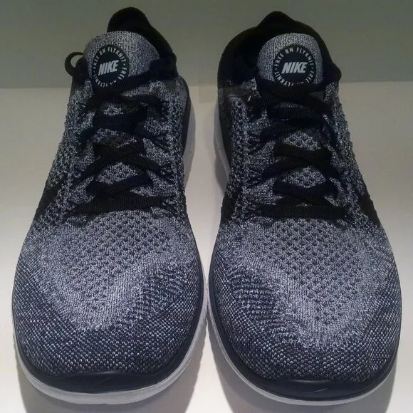 Men's Nike Shoes Size 10 Free Rn Flyknit 2018 White Black - 942838-101 New