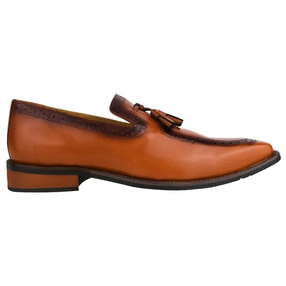 MEN'S Tan Tassel Loafer Leather Tassels Shoes