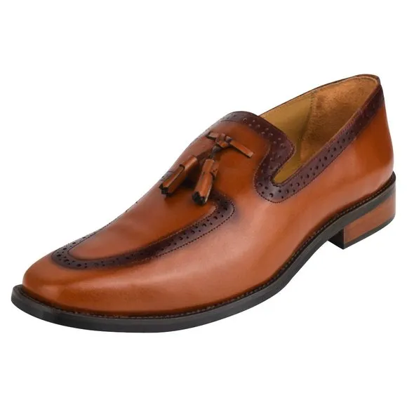 MEN'S Tan Tassel Loafer Leather Tassels Shoes