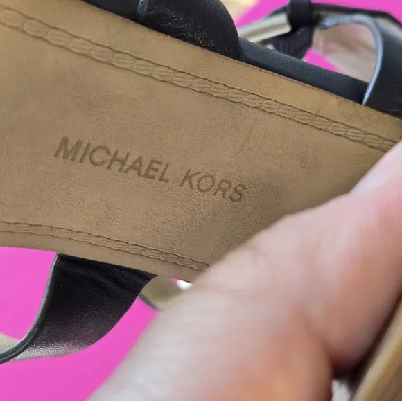 Michael Kors Black and Tan Floral Sandals