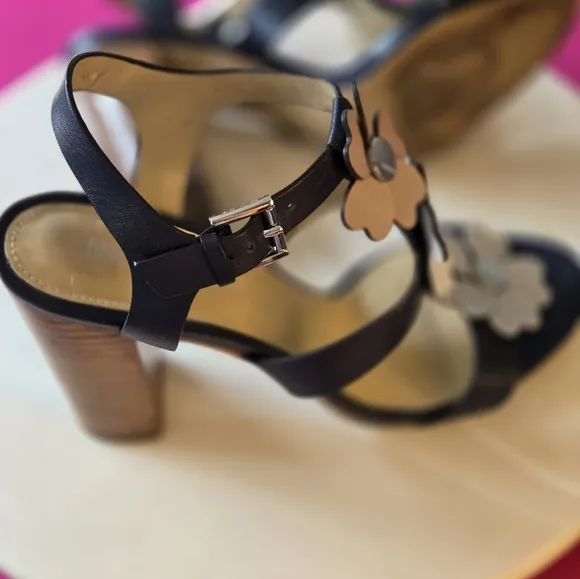 Michael Kors Black and Tan Floral Sandals