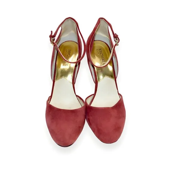 Michael Kors Saffron Red Leather Ankle Strap Holiday D'Orsay Court Heels Pumps 9