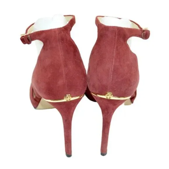 Michael Kors Saffron Red Leather Ankle Strap Holiday D'Orsay Court Heels Pumps 9