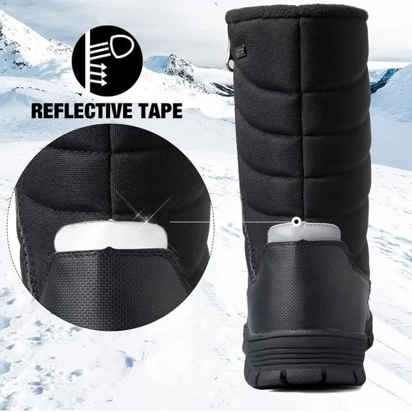 mysoft Mens Winter Snow Boots Waterproof Insulated Mid-Calf Hiking Boot Fur Line
