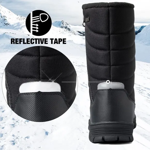 mysoft Mens Winter Snow Boots Waterproof Insulated Mid-Calf Hiking Boot Fur Line