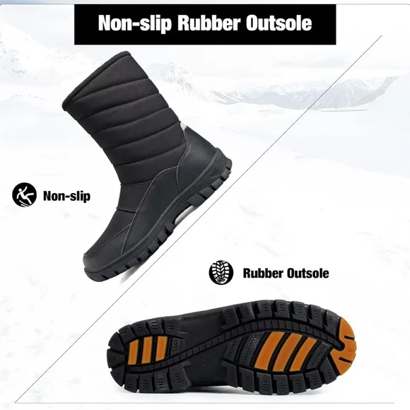 mysoft Mens Winter Snow Boots Waterproof Insulated Mid-Calf Hiking Boot Fur Line