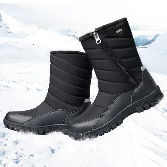 mysoft Mens Winter Snow Boots Waterproof Insulated Mid-Calf Hiking Boot Fur Line