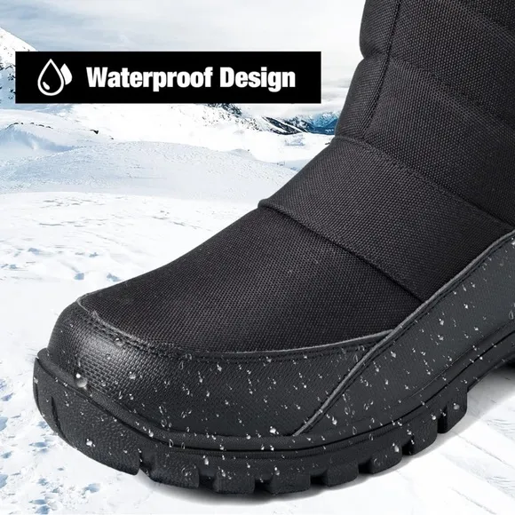 mysoft Mens Winter Snow Boots Waterproof Insulated Mid-Calf Hiking Boot Fur Line