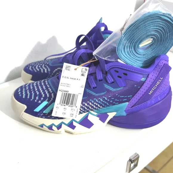NEW Adidas D.O.N. Issue 4 J Purple Rush UtahJazz Basketball Shoes Size 5 HQ3449