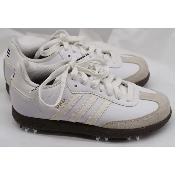 New ADIDAS Samba Golf Rare Retro Spikes White Sneakers 3 Stripes YOUTH Size 1.5