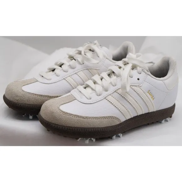 New ADIDAS Samba Golf Rare Retro Spikes White Sneakers 3 Stripes YOUTH Size 1.5