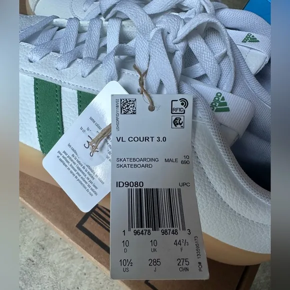 NEW Adidas VL COURT 3.0 SHOES in Cloud White/Green/Alumina, Size Men’s 10.5