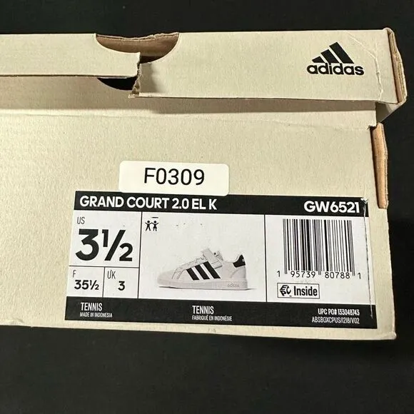 New Adidas Grand Court 2.0 El Black White Tennis Court Shoes Sneakers 3.5