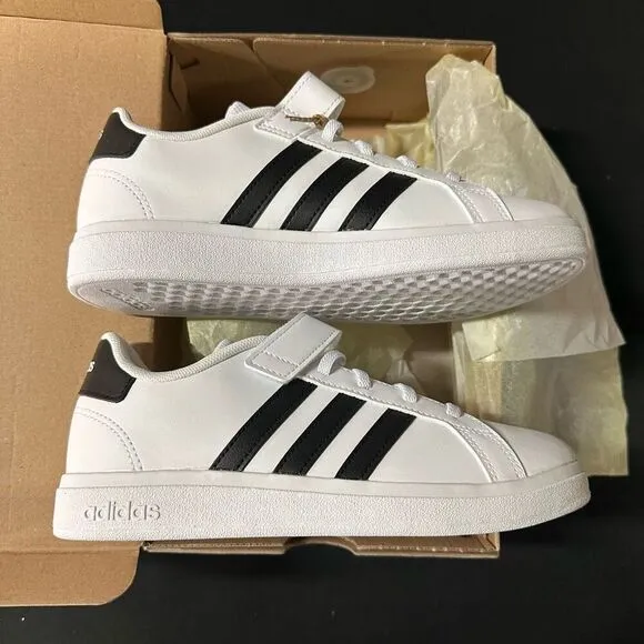 New Adidas Grand Court 2.0 El Black White Tennis Court Shoes Sneakers 3.5