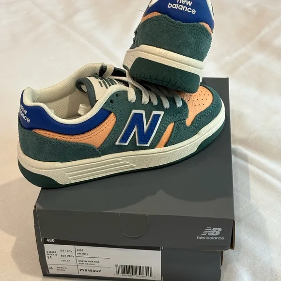 New Balance 480 Kids Green and Orange sneakers