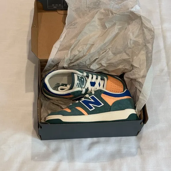 New Balance 480 Kids Green and Orange sneakers