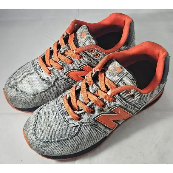 New Balance 574 Toddler Sneakers Black/Grey/Orange Size 2 With Flaw