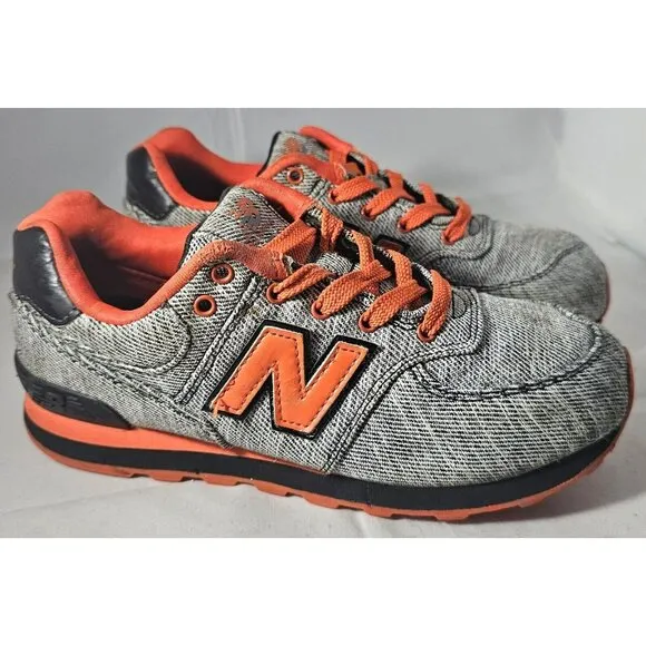 New Balance 574 Toddler Sneakers Black/Grey/Orange Size 2 With Flaw