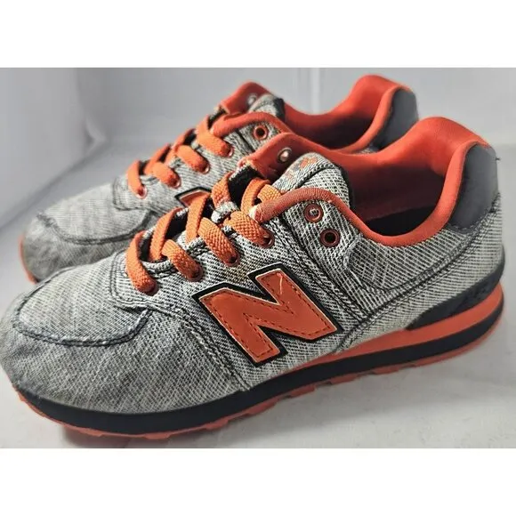 New Balance 574 Toddler Sneakers Black/Grey/Orange Size 2 With Flaw
