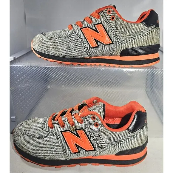 New Balance 574 Toddler Sneakers Black/Grey/Orange Size 2 With Flaw