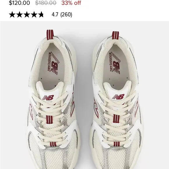 New balance sea salt with white and mercury red running shoes