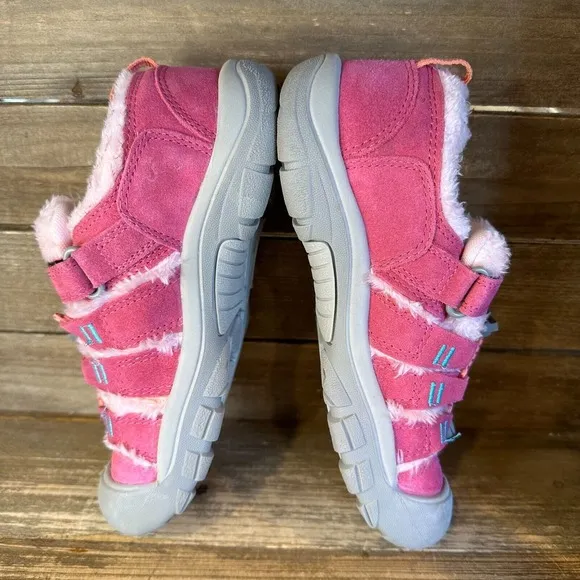 New Big Kids Keen Newport Pink Suede Fur Trimmed Outdoor Shoes Size 5 Y