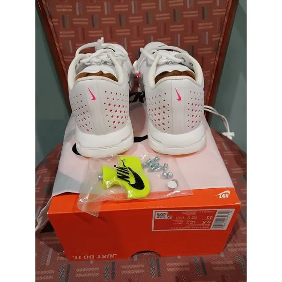 New Men's 9.5 Nike TJ Triple Jump Elite 2 Track Shoes White Black Spikes