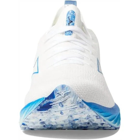 NEW MIZUNO men's wave neo wind running shoe in undyed white-peace blue