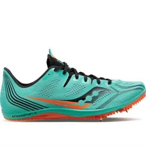 NEW SAUCONY women's endorphin 3 spikes shoes in cool mint/black