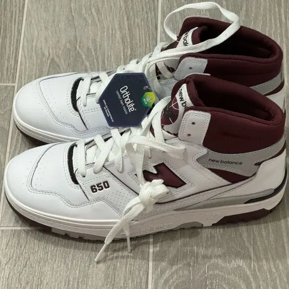 New Balance White and Red Athletic Shoes with Leather Upper