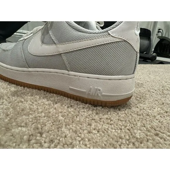 Nike Air Force 1 Low Seersucker Sneakers | EUC | Pure Platinum/White-Light Blue