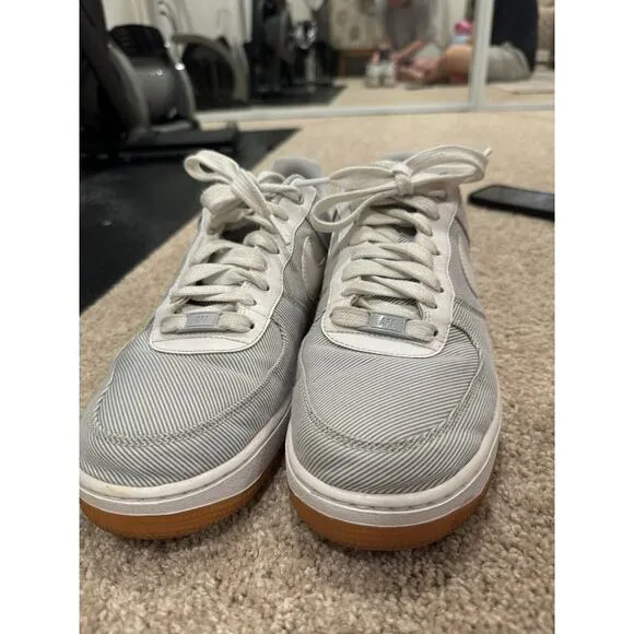 Nike Air Force 1 Low Seersucker Sneakers | EUC | Pure Platinum/White-Light Blue